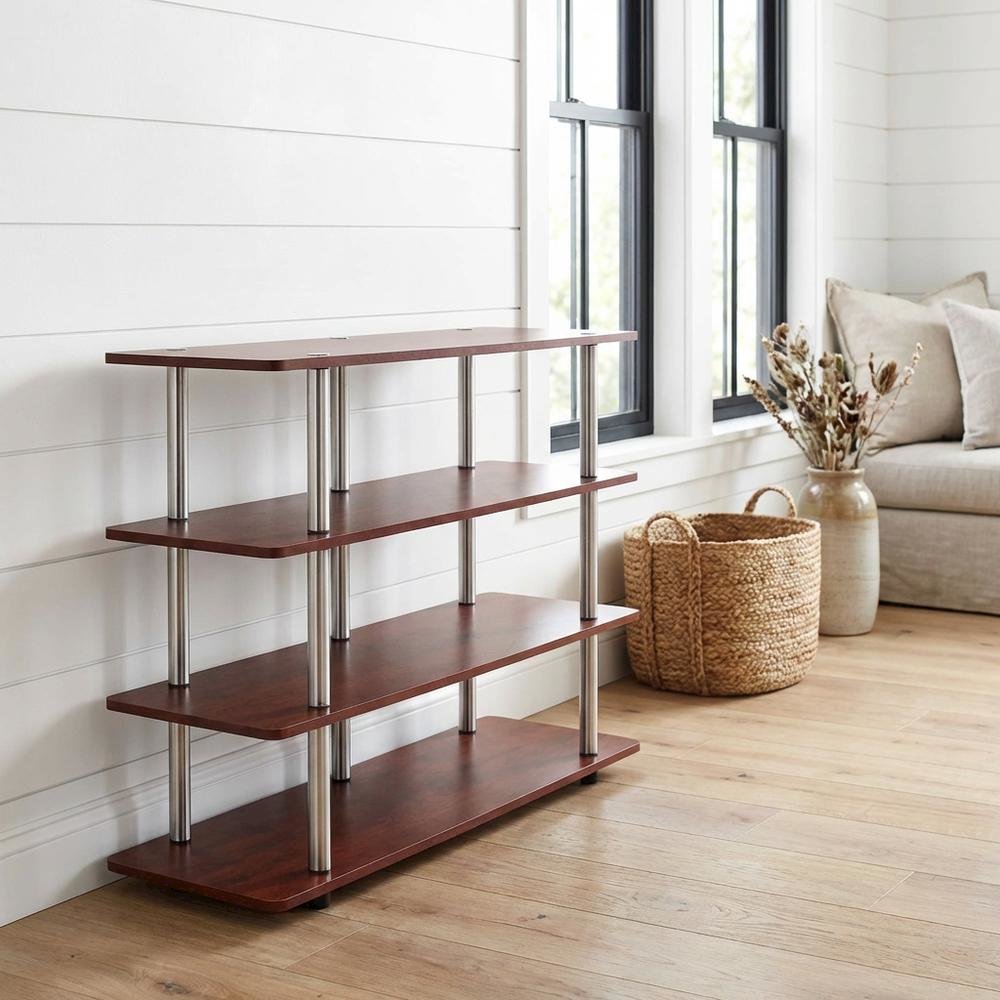 Cherry TV stand with no tools, 4-tier design, for TVs up to 55 inches. Picture 2