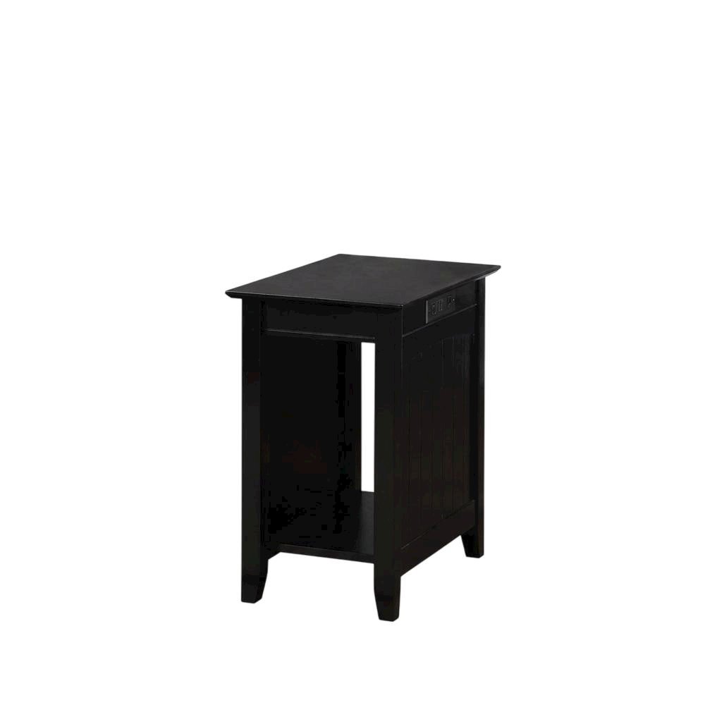 Black end table with built-in charging station and spacious shelf. Picture 1