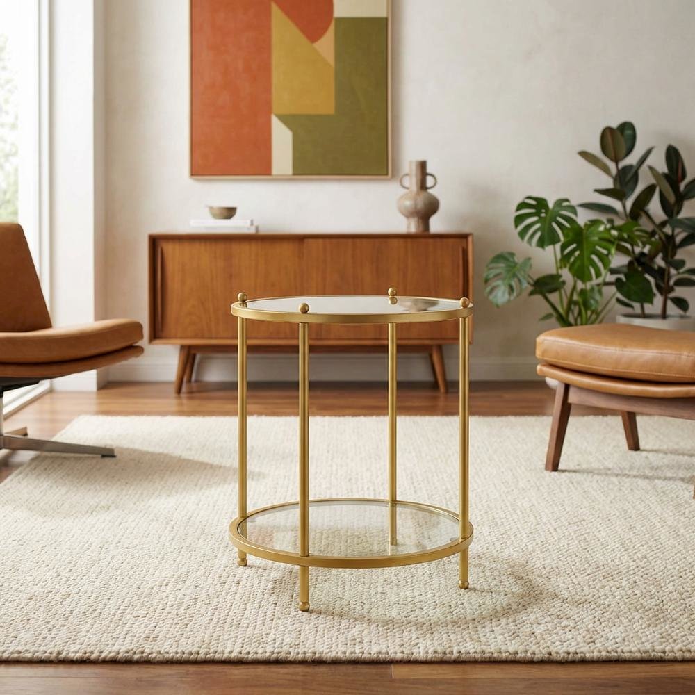 Round Two-Tier End Table with Modern Design and Sturdy Frame. Picture 3