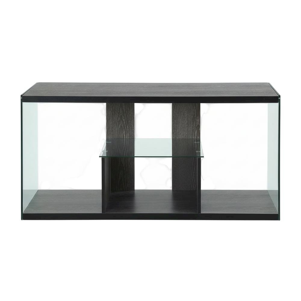 Weathered Gray TV Stand with Tempered Glass and PVC Edge Banding. Picture 4