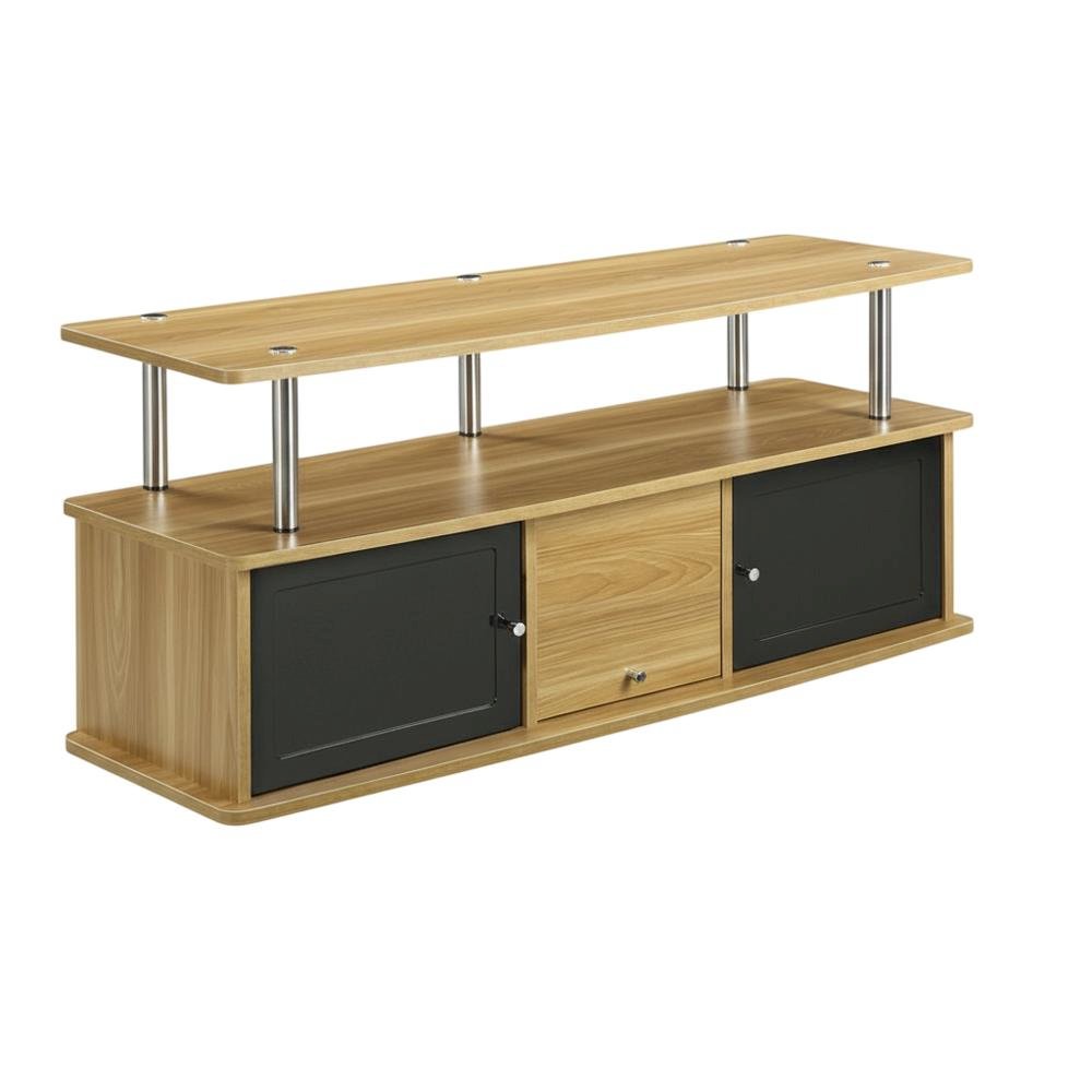Modern Brown TV Stand with 3 Storage Cabinets and Shelf for 55-Inch TVs. Picture 1