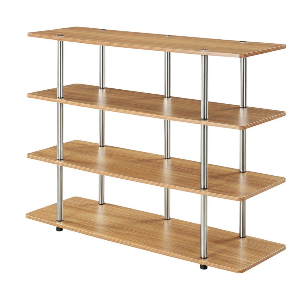 Light Oak No Tools XL Highboy TV Stand for TVs up to 55 Inches with Metal Poles. Picture 1
