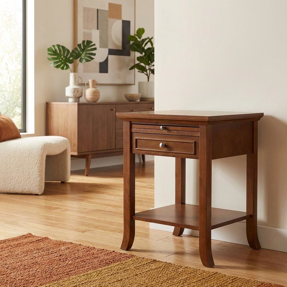 Wooden End Table with Drawer and Slide for Living Room Decor. Picture 3