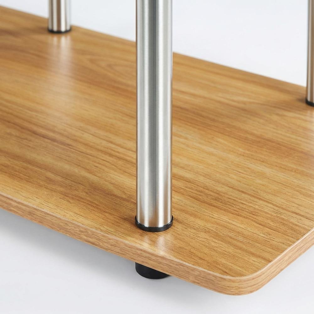 Light Oak No Tools XL Highboy TV Stand for TVs up to 55 Inches with Metal Poles. Picture 6