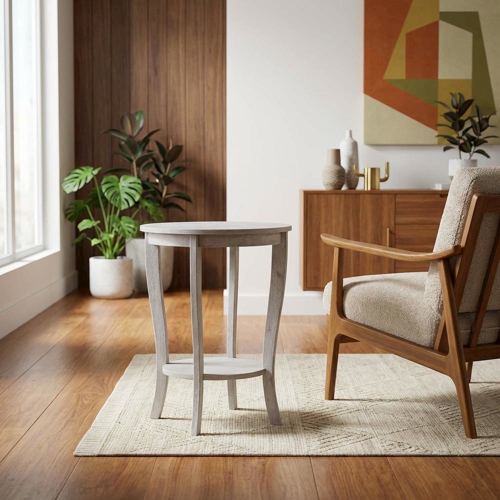 Round End Table with Distressed Finish and Sturdy Construction. Picture 2