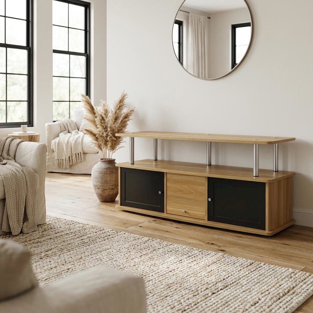 Modern Brown TV Stand with 3 Storage Cabinets and Shelf for 55-Inch TVs. Picture 3