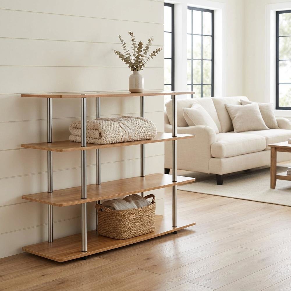 Light Oak No Tools XL Highboy TV Stand for TVs up to 55 Inches with Metal Poles. Picture 3