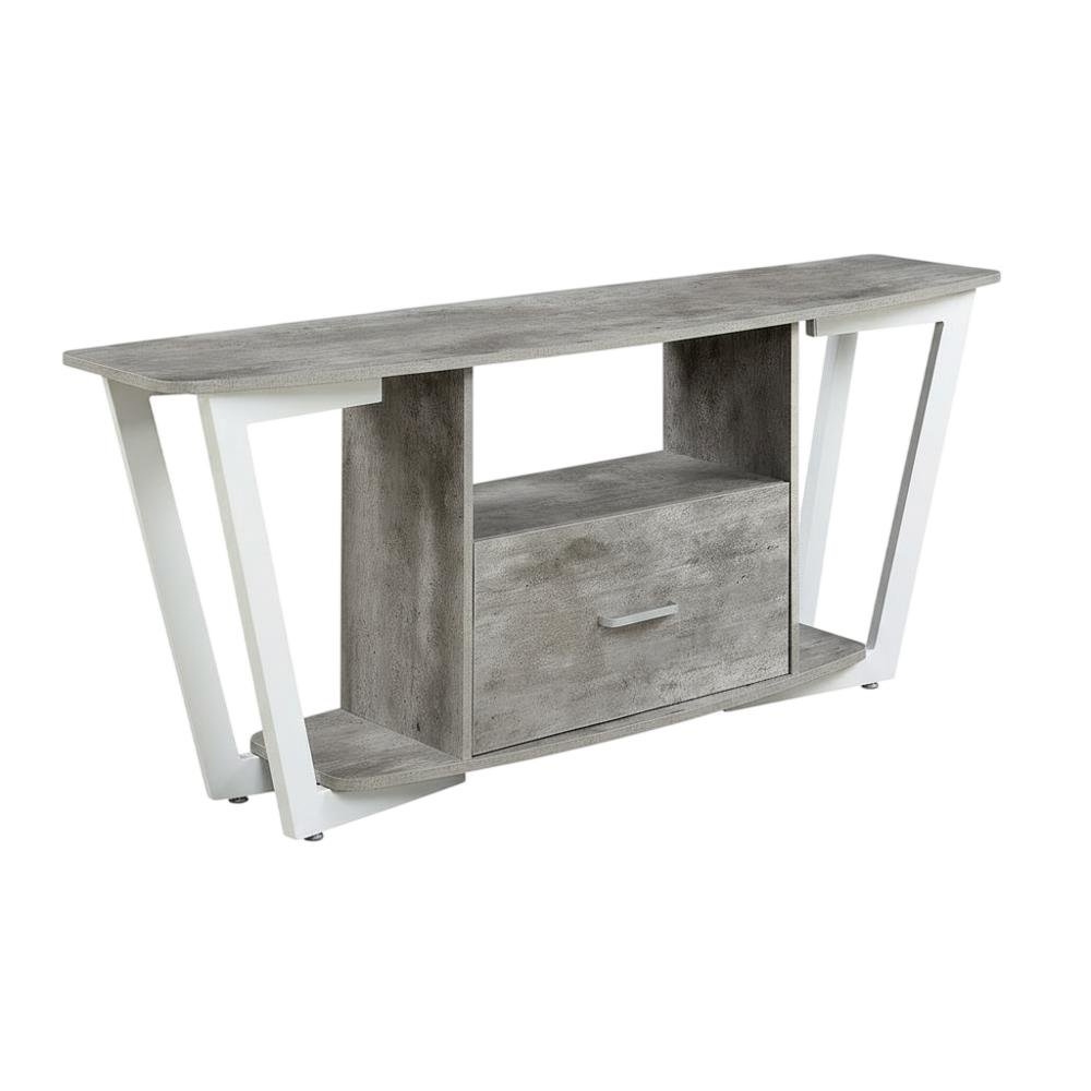 White powder-coated metal TV stand with shelves for 65-inch TVs. Picture 1