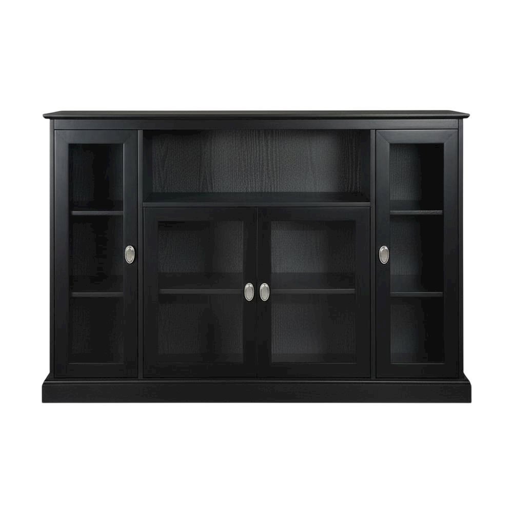 Black Highboy TV Stand with Storage Cabinets and Shelves for 55-Inch TVs. Picture 4