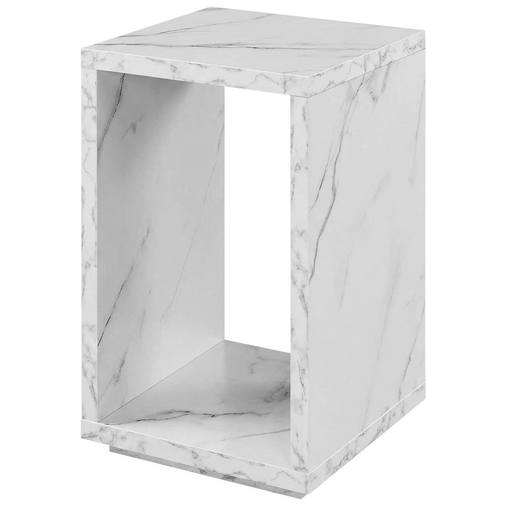 White Faux Marble End Table with Shelf for Living Room Use. Picture 1