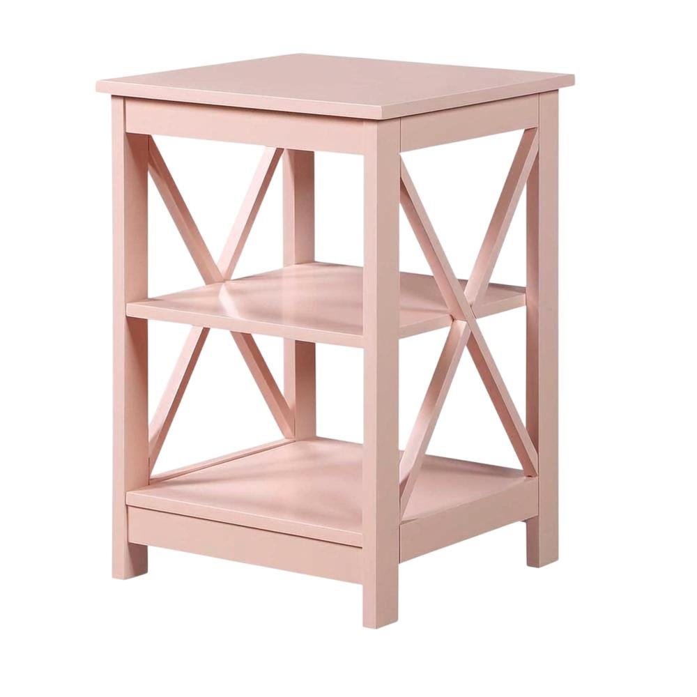 Blush Pink End Table with Shelves — Transitional Coastal Style for Living Room. Picture 1