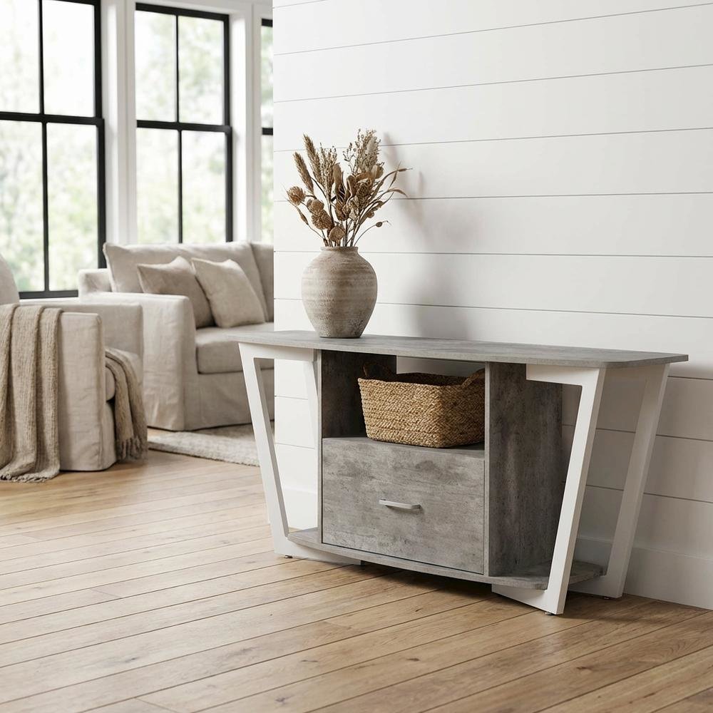 White powder-coated metal TV stand with shelves for 65-inch TVs. Picture 2