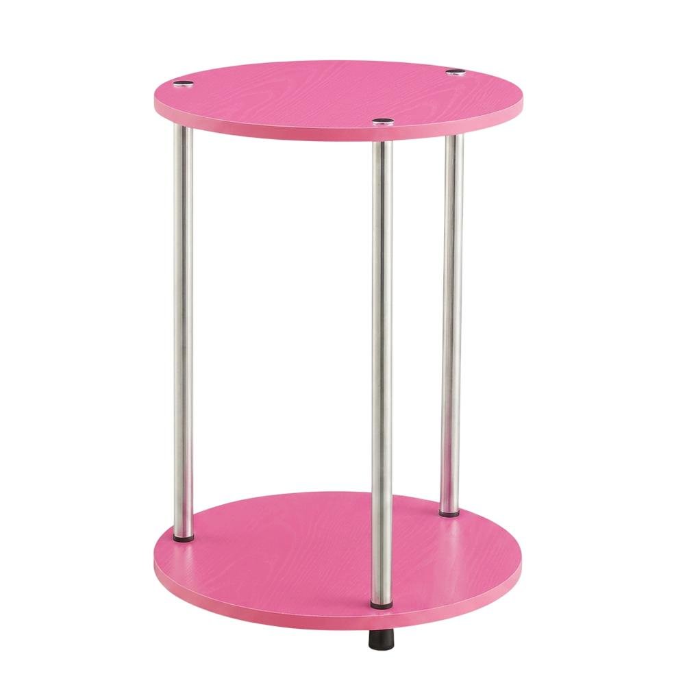 Pink 2-Tier Round End Table with Modern Design and Sturdy Construction. Picture 1