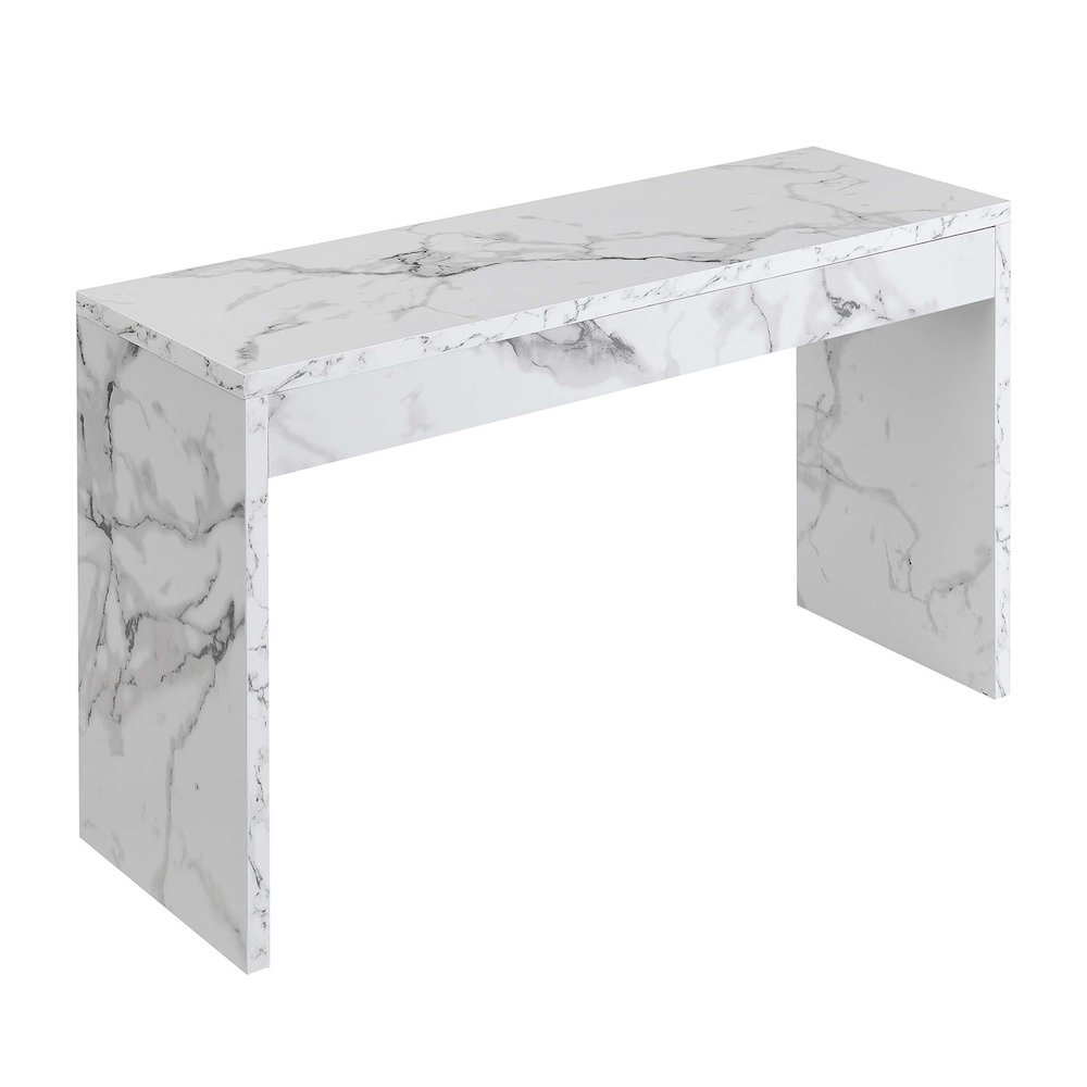 Console Desk Hall Table with Faux Marble Finish, White Color, Versatile Use, 48". Picture 1