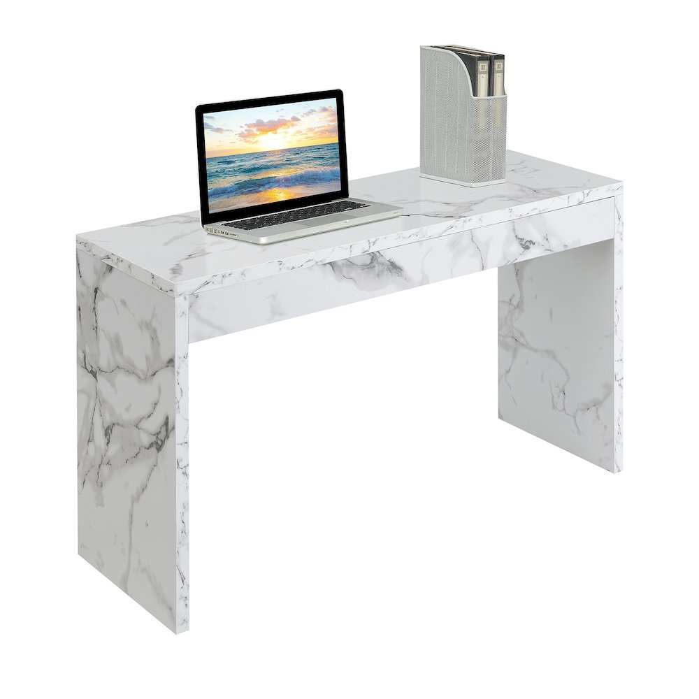 Console Desk Hall Table with Faux Marble Finish, White Color, Versatile Use, 48". Picture 4