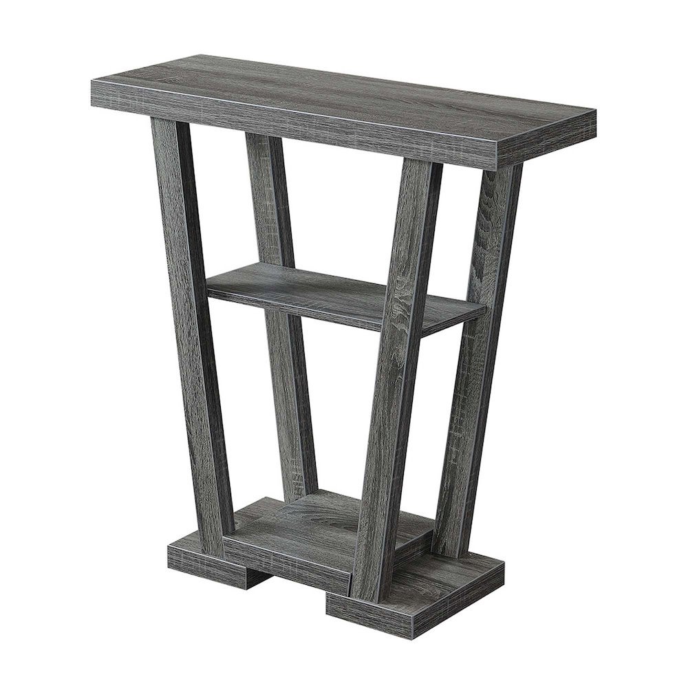Console Table, Gray Woodgrain, 2 Shelves, Entryway, Sofa. Picture 1