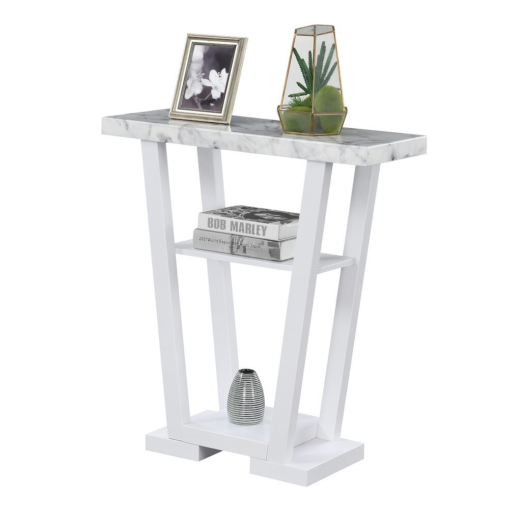 Console Table, Gray Marble, 2 Shelves, Entryway, Sofa. Picture 4