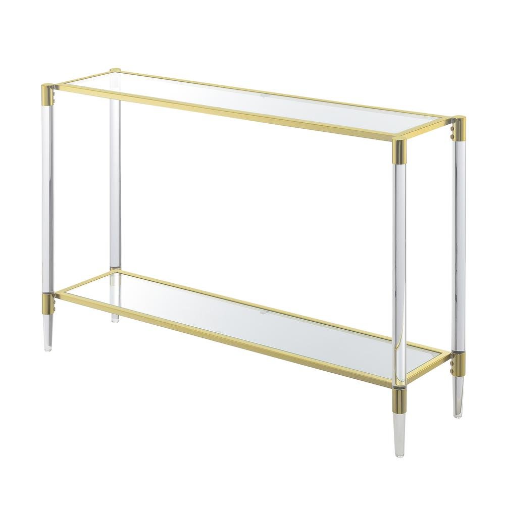 Console Table with 2 Glass Tiers, Acrylic Legs, Contemporary Style in Gold. Picture 1