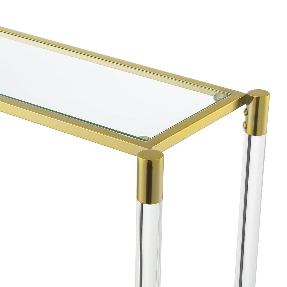 Console Table with 2 Glass Tiers, Acrylic Legs, Contemporary Style in Gold. Picture 4
