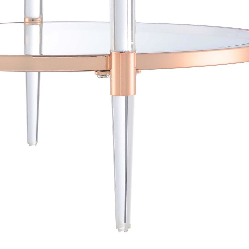 End Table with 2 Glass Tiers, Acrylic Legs, Contemporary Style in Rose Gold. Picture 4