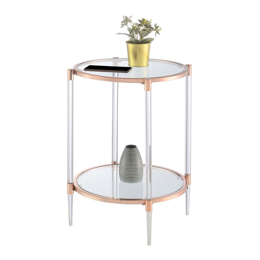 End Table with 2 Glass Tiers, Acrylic Legs, Contemporary Style in Rose Gold. Picture 5