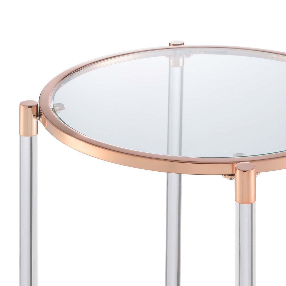 End Table with 2 Glass Tiers, Acrylic Legs, Contemporary Style in Rose Gold. Picture 6