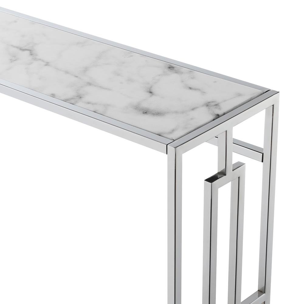 Console Table, Faux Marble, Chrome, Two Tier Shelf, Glam. Picture 4