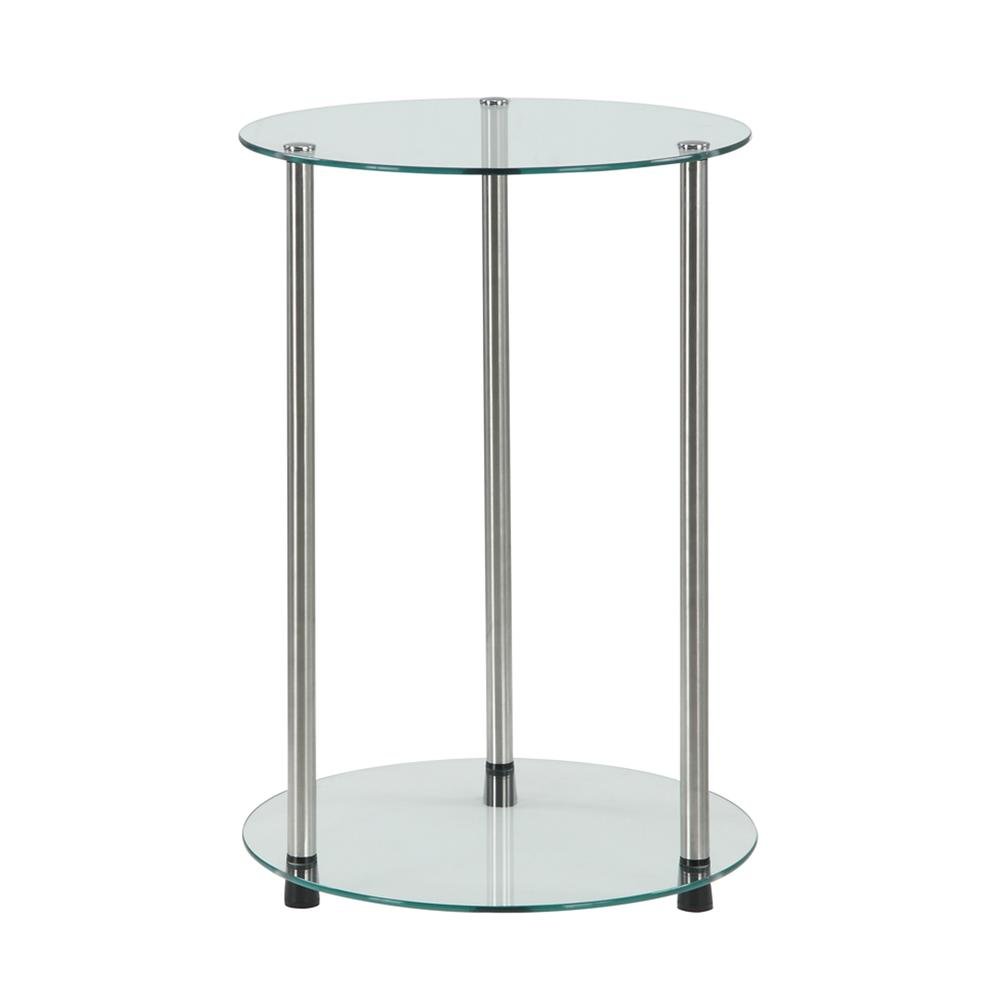 Contemporary Glass Side Table, Round, Chrome Legs, Easy Setup. Picture 1