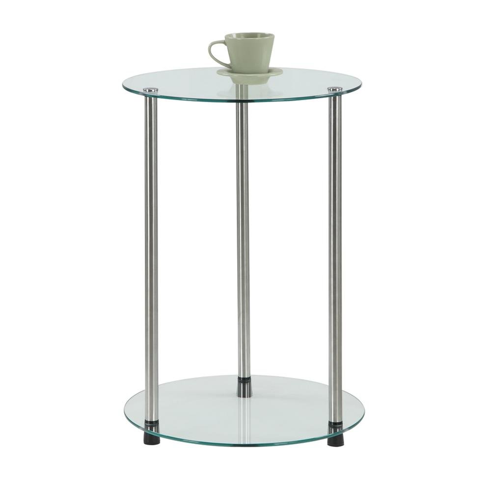Contemporary Glass Side Table, Round, Chrome Legs, Easy Setup. Picture 4