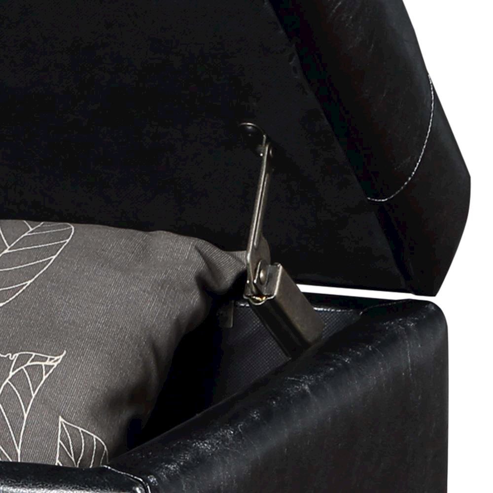 Storage Bench Ottoman Footrest in Black Faux Leather, Button Tufted. Picture 7