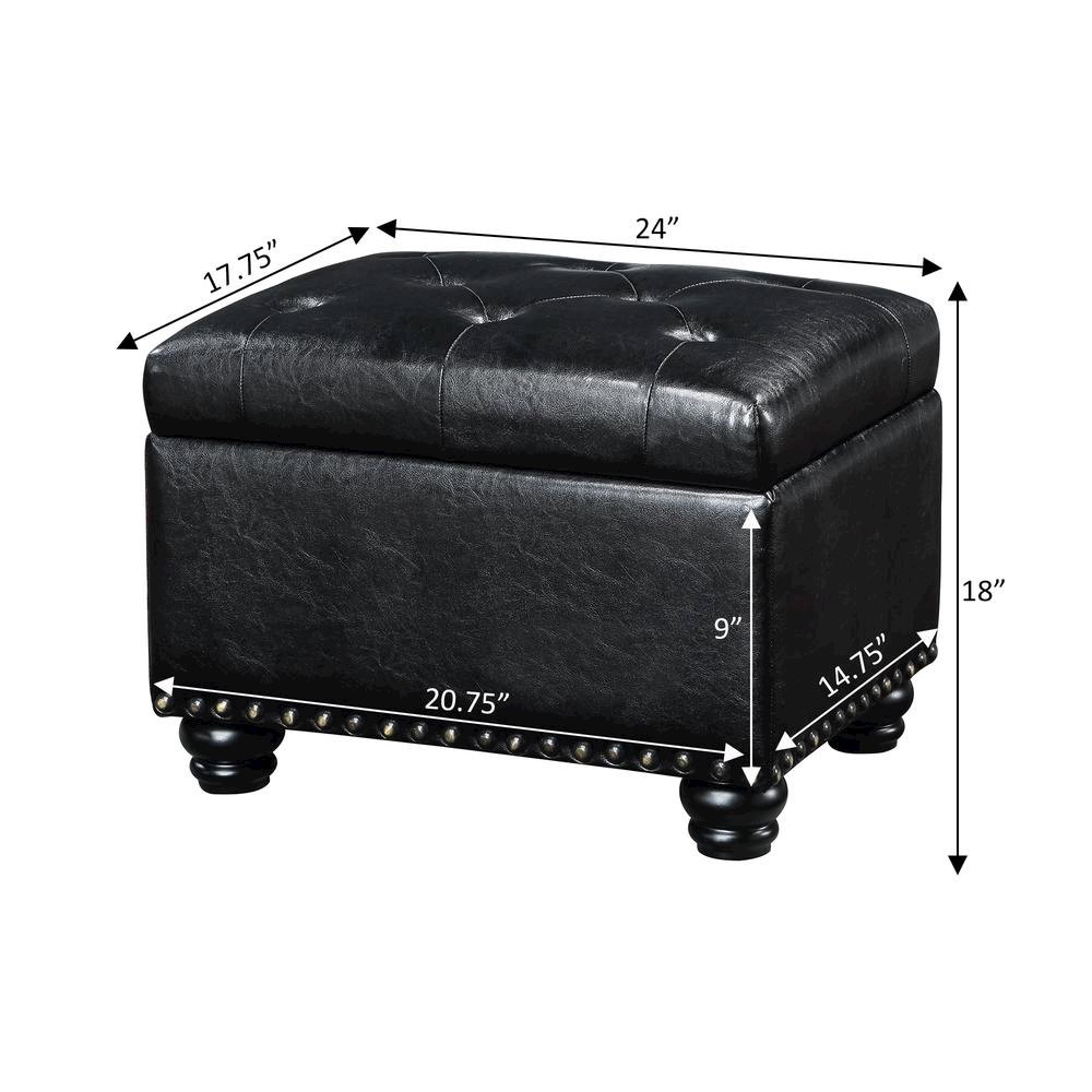 Storage Bench Ottoman Footrest in Black Faux Leather, Button Tufted. Picture 8