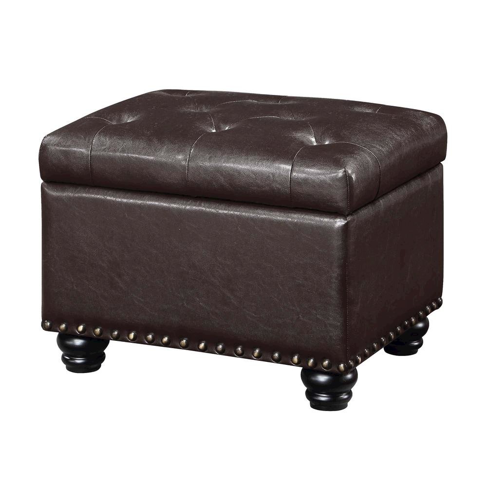 Storage Ottoman Footrest Chair in Brown Faux Leather, Pressure Hinge. Picture 4