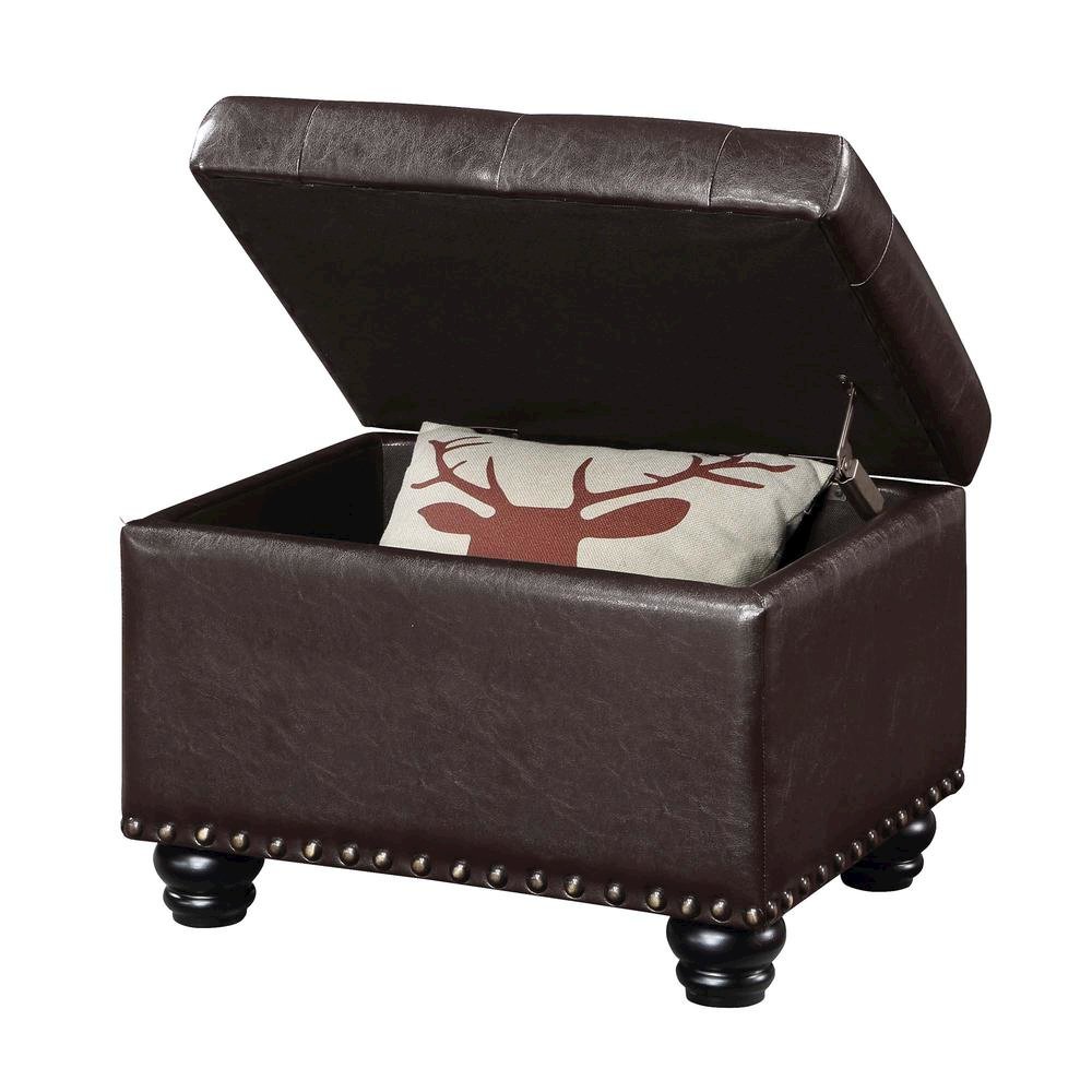 Storage Ottoman Footrest Chair in Brown Faux Leather, Pressure Hinge. Picture 1