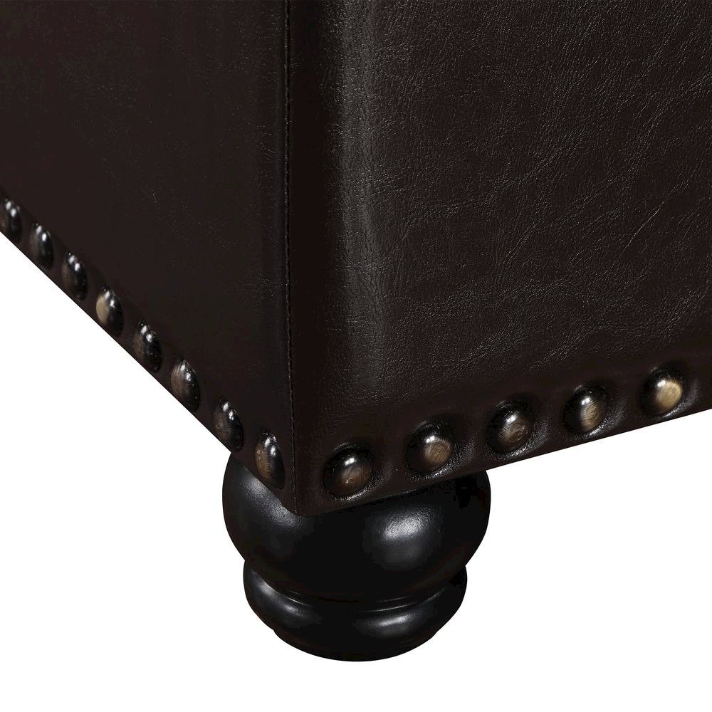 Storage Ottoman Footrest Chair in Brown Faux Leather, Pressure Hinge. Picture 7