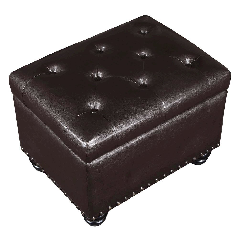 Storage Ottoman Footrest Chair in Brown Faux Leather, Pressure Hinge. Picture 5