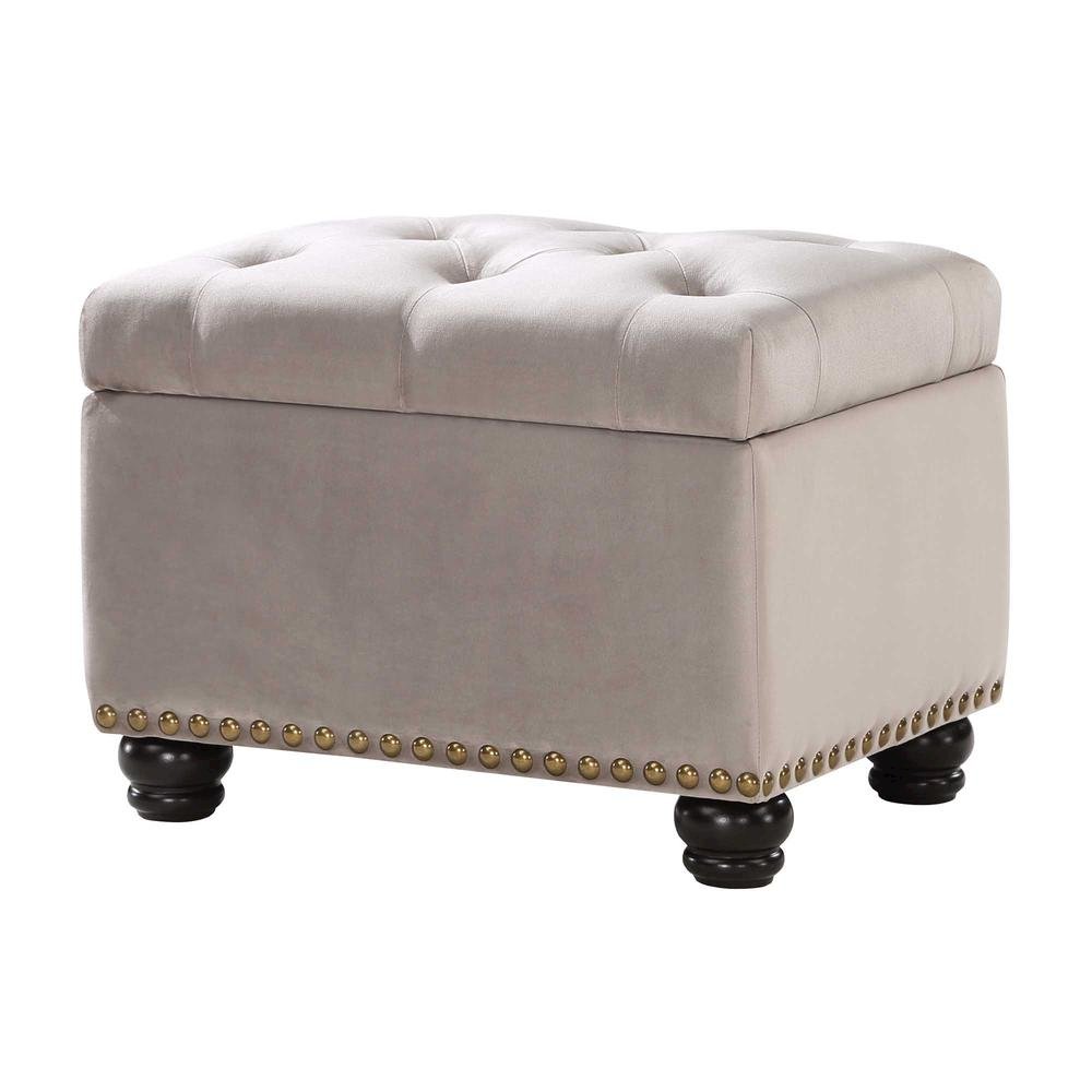 Storage Ottoman, Brown Velvet, Footrest, Button Tufting. Picture 1