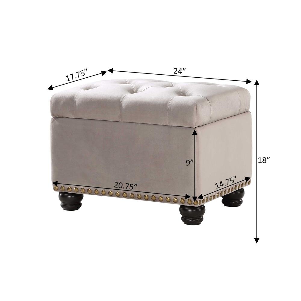 Storage Ottoman, Brown Velvet, Footrest, Button Tufting. Picture 8