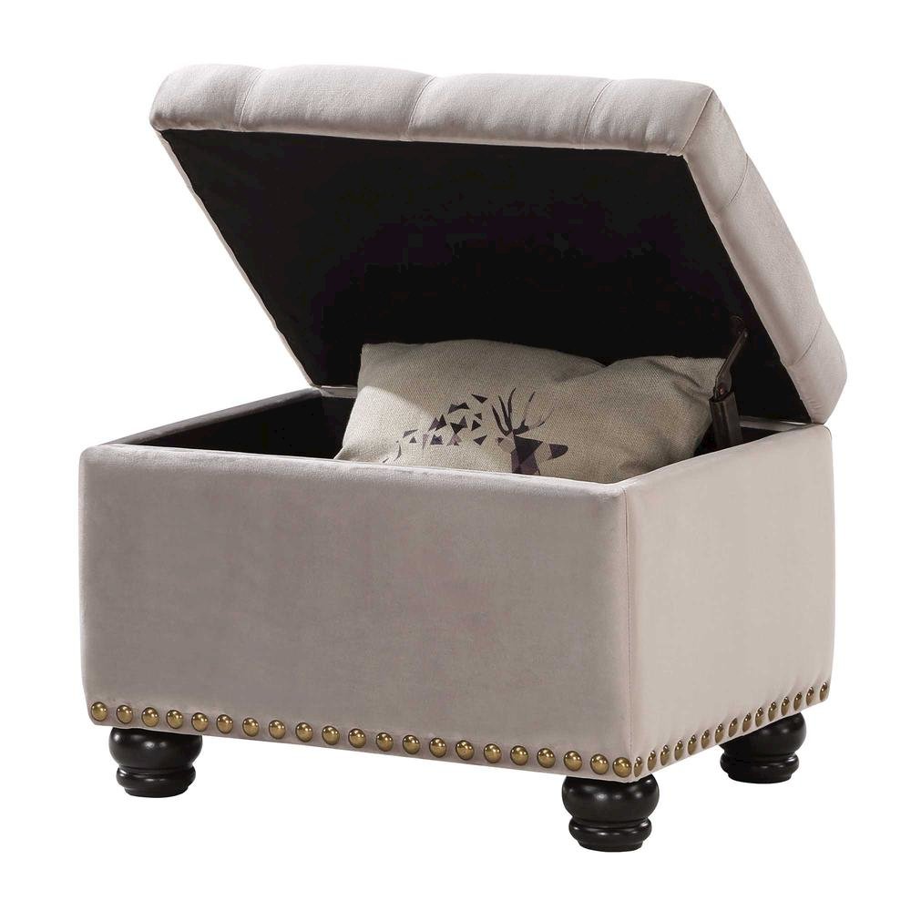 Storage Ottoman, Brown Velvet, Footrest, Button Tufting. Picture 4