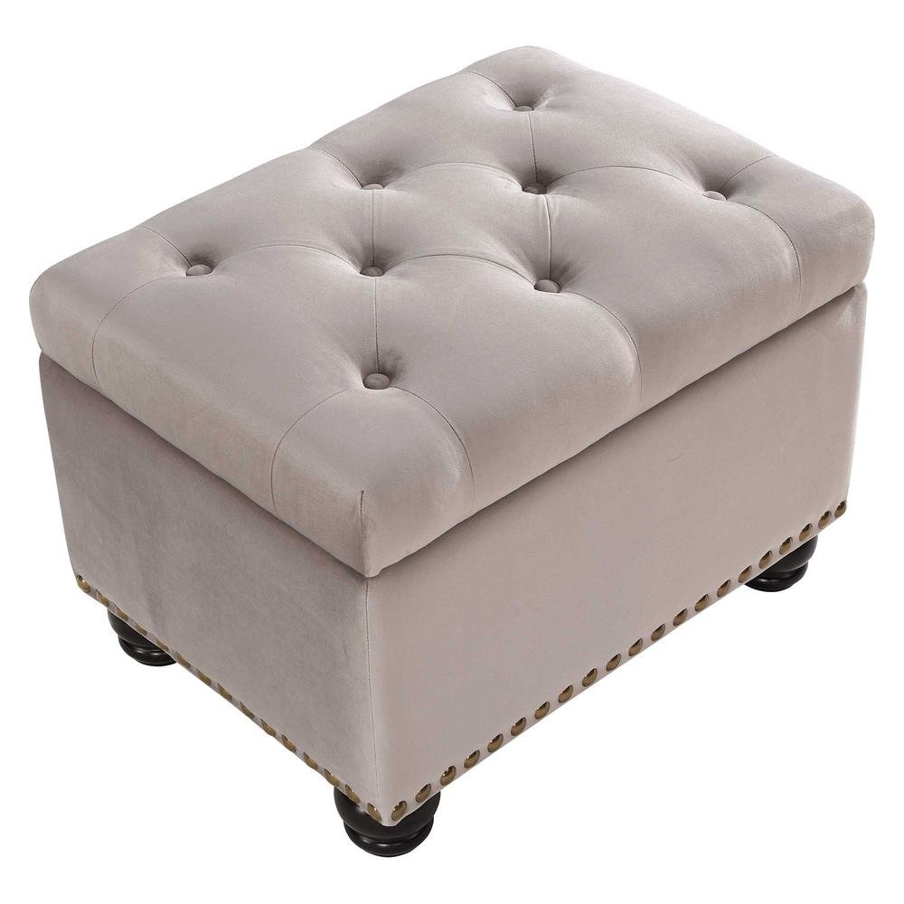 Storage Ottoman, Brown Velvet, Footrest, Button Tufting. Picture 6