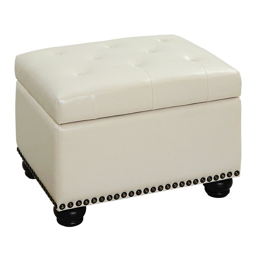 Storage Footrest Ottoman Chair, White Faux Leather, Pressure Hinge. Picture 1