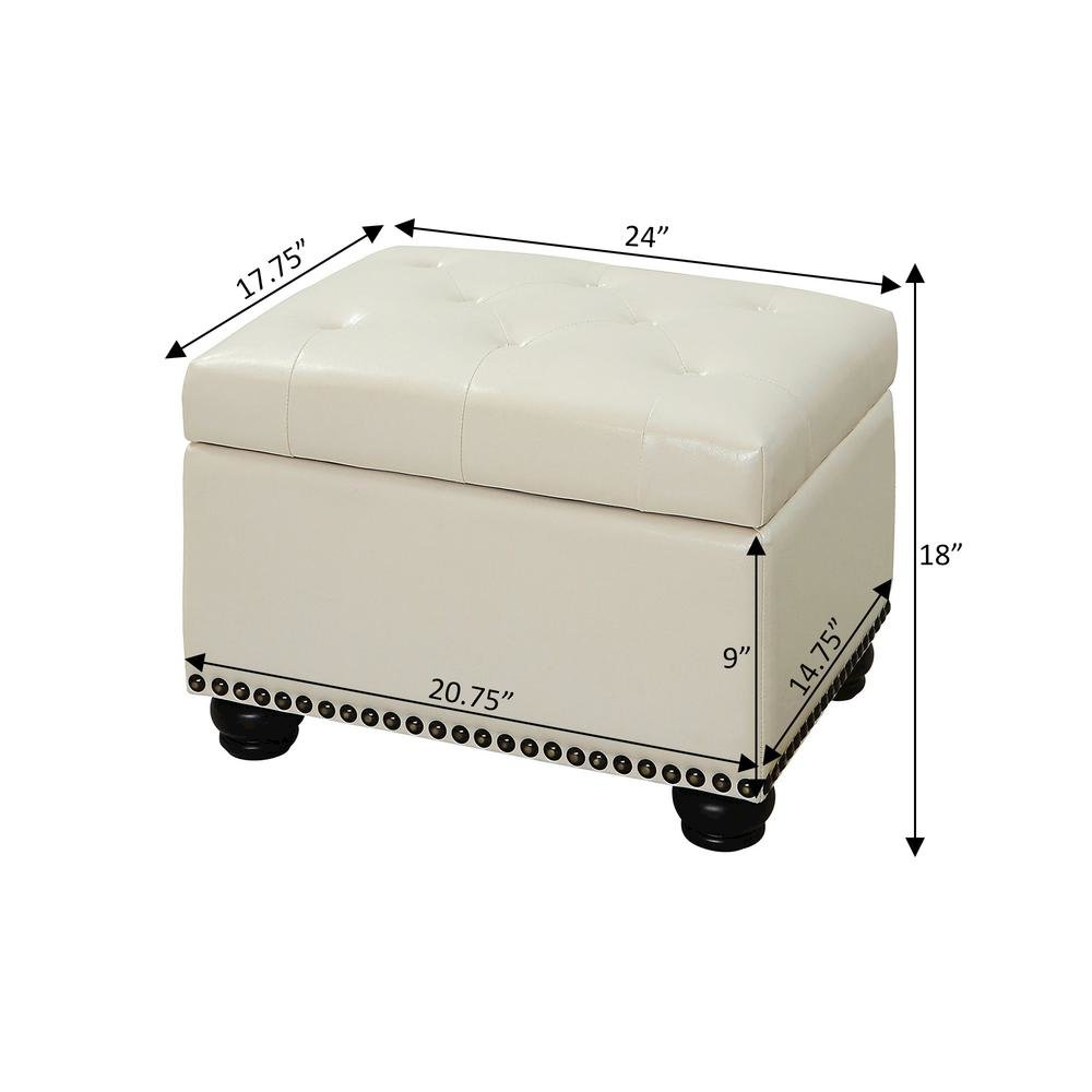 Storage Footrest Ottoman Chair, White Faux Leather, Pressure Hinge. Picture 5