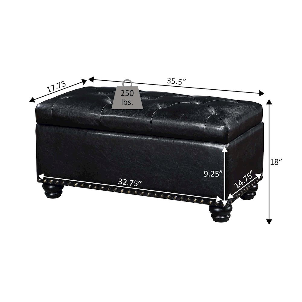 Storage Bench Ottoman in Blue Fabric, Button Tufted, Sturdy Base, 35.5-inch. Picture 5