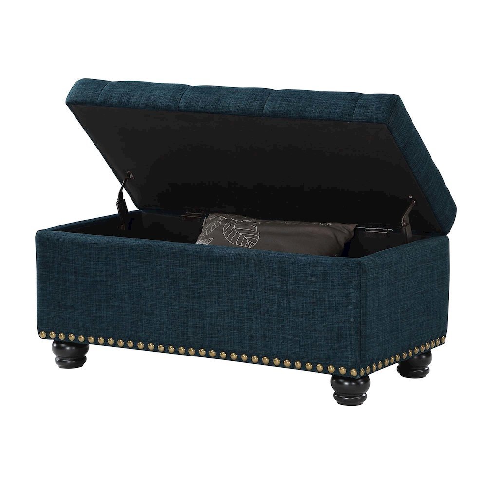 Storage Bench Ottoman in Blue Fabric, Button Tufted, Sturdy Base, 35.5-inch. Picture 4