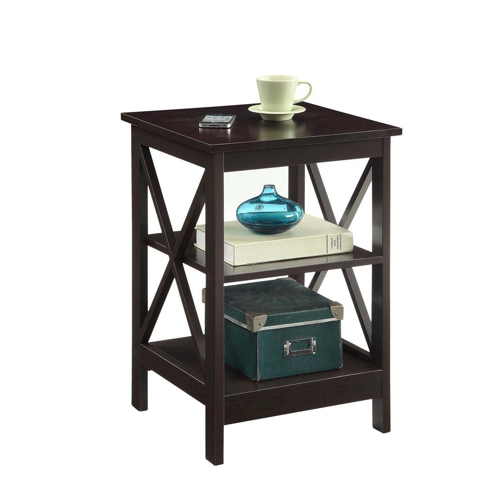 End Table, Espresso, 3 Tier Shelving, Square, Wood. Picture 4