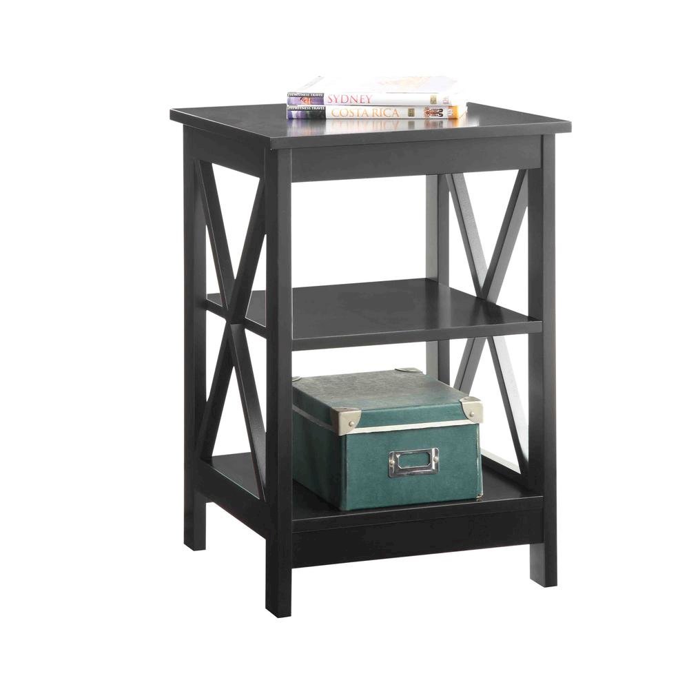 End Table Wood Shelves with 3 Tiers of Storage in Black, 15.75-inch. Picture 4