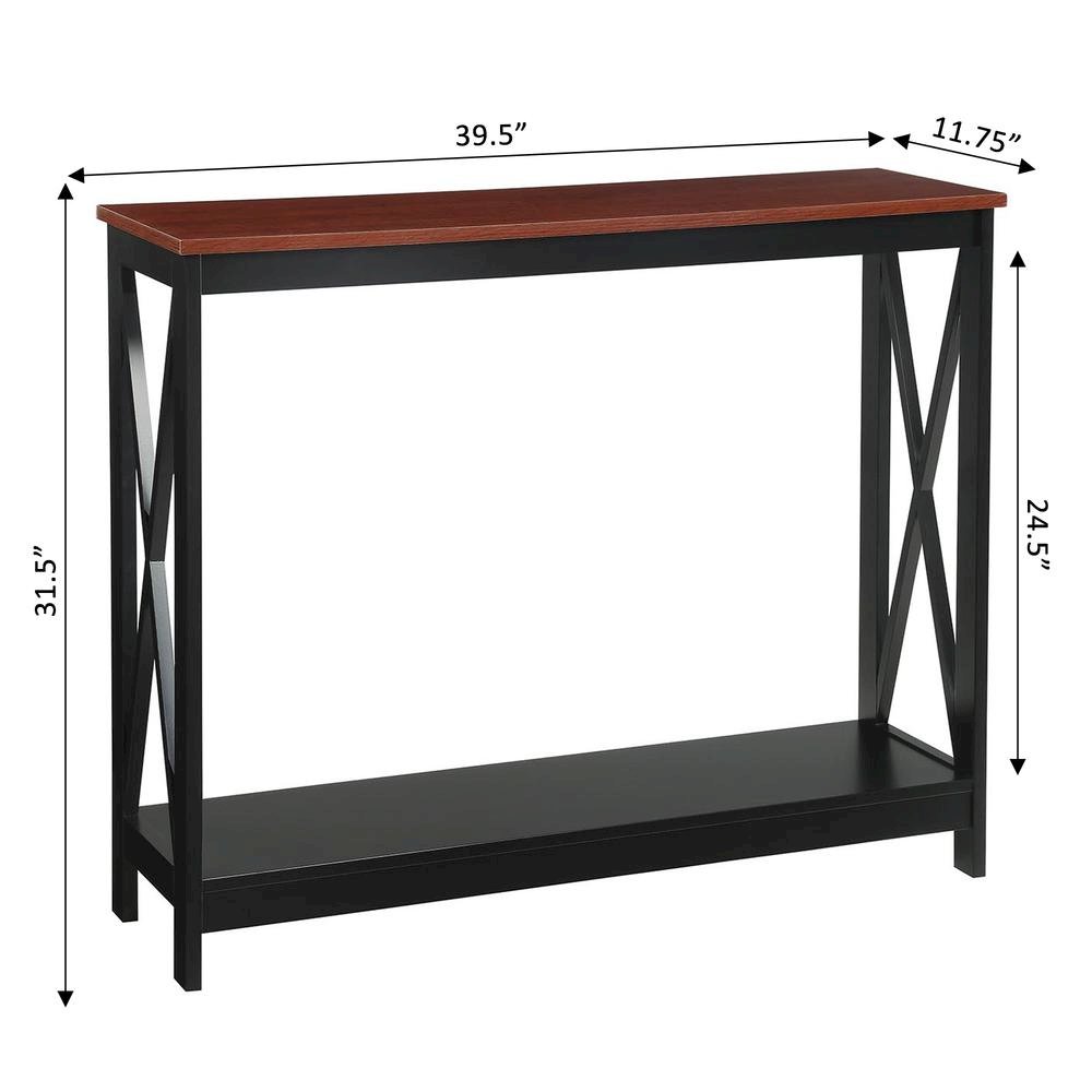 Console Table with Two Shelves in Brown Woodgrain Finish, Easy to Assemble Piece. Picture 4
