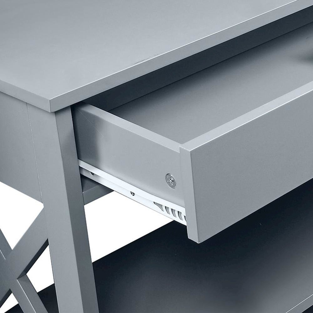 Console Table with 1 Drawer and 3 Tiers of Shelving, Gray Wood, 12-inch Depth. Picture 4