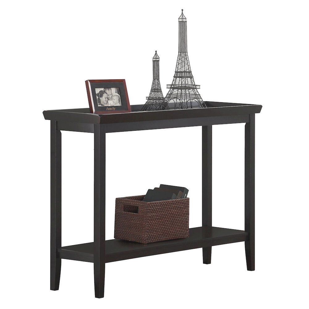 Hall Console Table with Raised Ledge Top, Solid Legs, Black Finish, 48-inch Wide. Picture 4