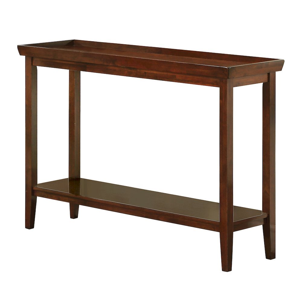 Hall Console Table with Raised Ledge Top, Solid Legs, Brown Finish, 48-inch Wide. Picture 1