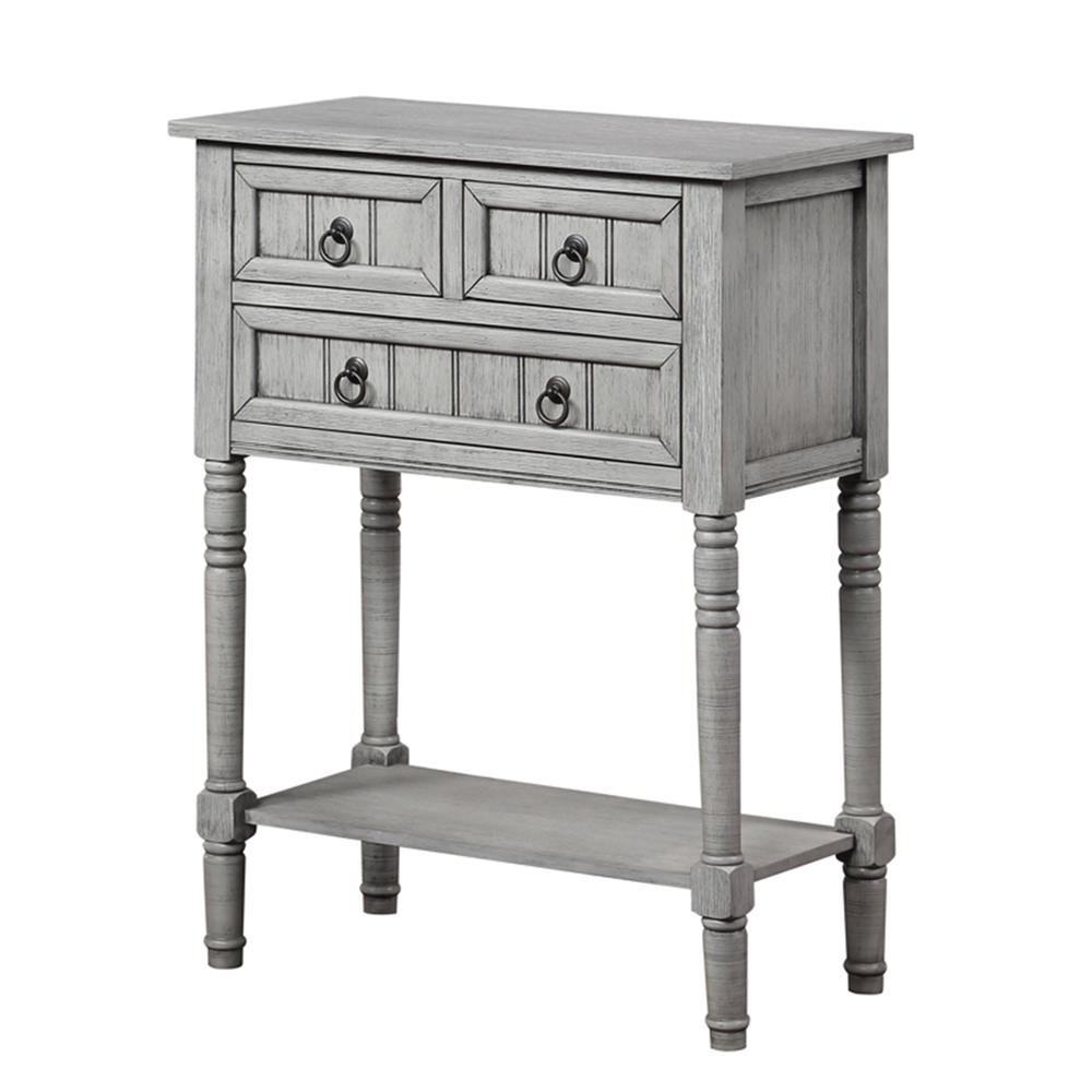 Entry Hall Table, Wirebrush Gray, 3 Drawers, 2 Shelves. Picture 1